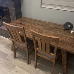 Large Wooden Dining Table (two chairs and bench included)