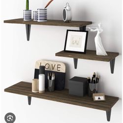Floating Shelves Wall Mounted Set of 3, Rustic Bamboo Wall Storage Shelves for Bedroom, Living Room, Bathroom, Kitchen, Office and More