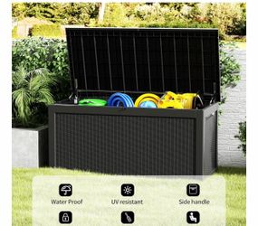 ( small damage) 320 Gallon Outdoor Storage Box, Extra Large Waterproof Resin Deck Box with Lockable Lid Storage Bin for Patio Furniture Cushion, Garde