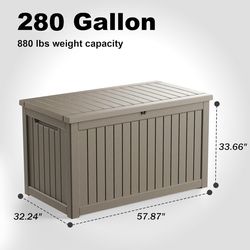 HUGE 280 Gallon Light Brown Resin Deck Box Outdoor Storage - New In Box