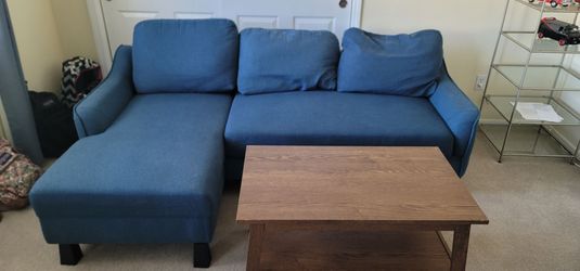 Blue Convertible Sofa & Table
