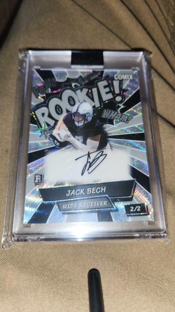 Wild Card Comix rookie trading card of Jack Bech, a wide receiver for the Las Vegas Raiders. The card is autographed and is numbered 2/2