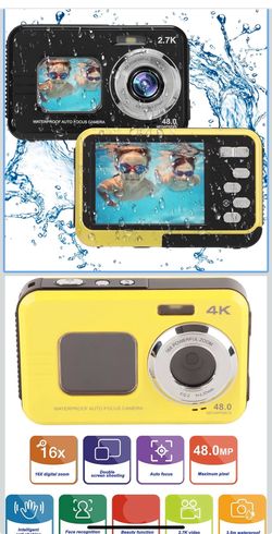 🔥Brand new🔥 Waterproof Camera 11.5ft Underwater - 48MP Video Output 16X Digital Zoom Digital Camera, Anti Shake Waterproof Vlog Camera with 1.7in + 