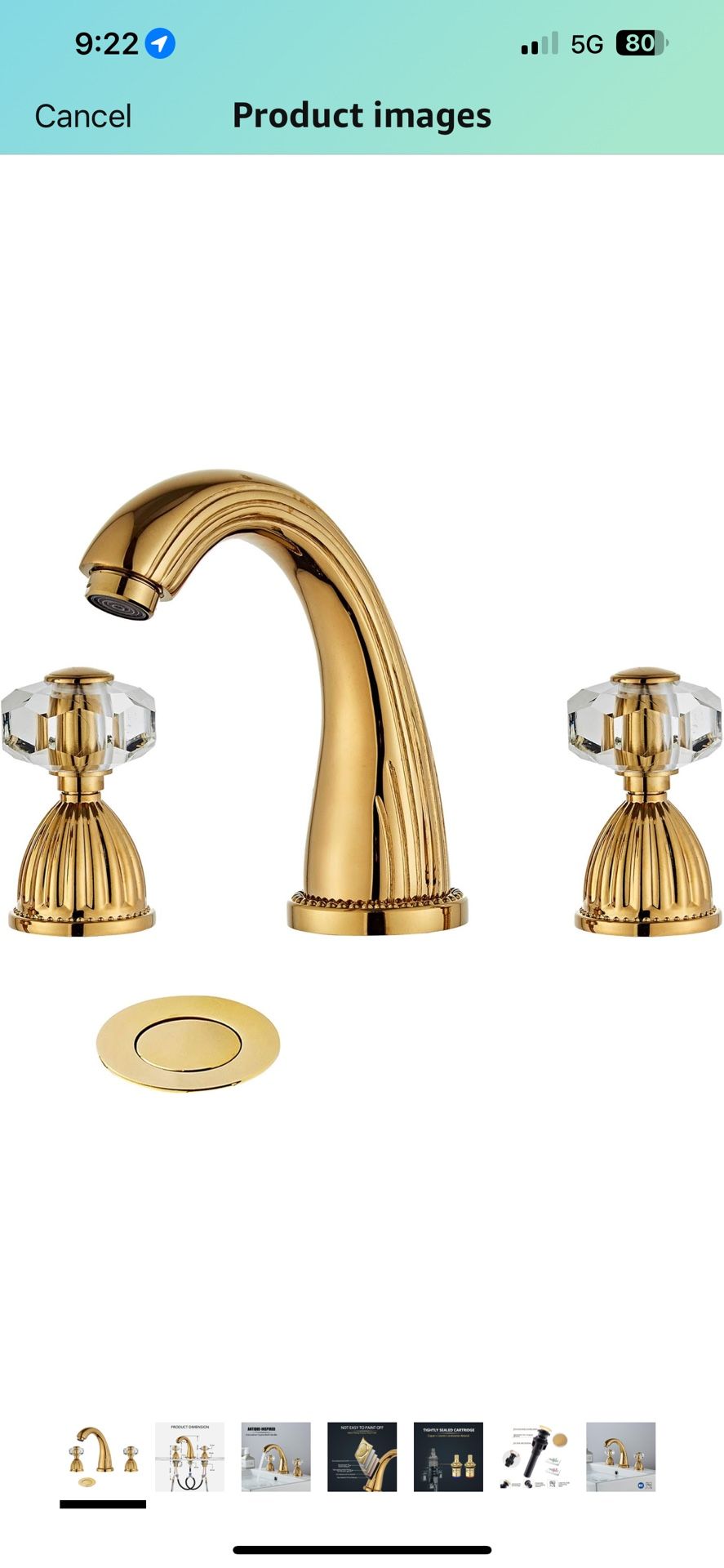 Shiny Polished Gold Widespread Bathroom Sink Faucet,Two Crystal Handle