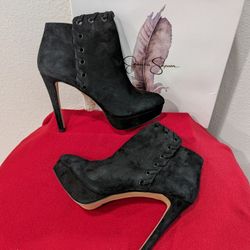 Jessica Simpson Women Black Lux Suede High Heels Ankle Boots Size 8.5