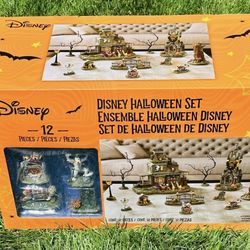 Disney Halloween Set Village Haunted House 12 Piece Ensemble Mickey, Goofy - New