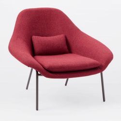 WEST ELM Red Tweed Accent Chair With Matte Black Legs 