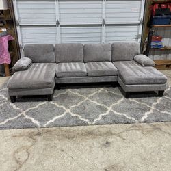Large Gray Sectional Sofa w/ Double Chaise – Great Condition