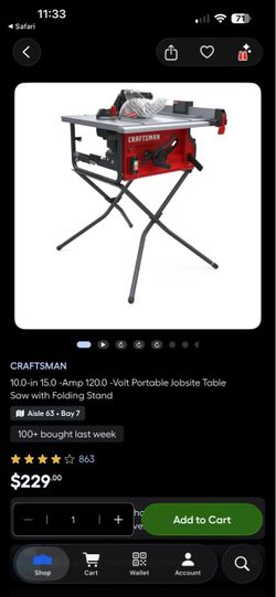 Craftsman 10-in Portable Jobsite Table Saw with Stand