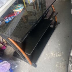 TV Stand Smoke Color/Wood Trim