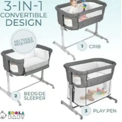 NEW 3 in 1 Baby Bassinet Bedside Sleeper and Playpen New, Open Box Easy folding, Portable Crib and Bassinet 33" x 20" x 33" 6-36 Months, Easily Conver