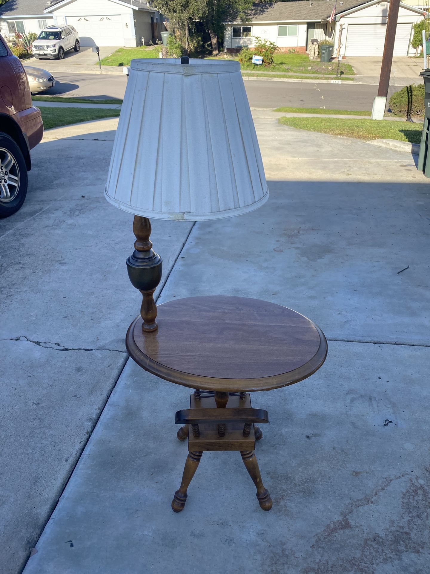 Vintage Mid-Century Wood End Table With Built-in Lamp and Magazine Rack