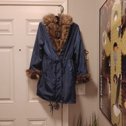 Coat. Dark Blue, Black Soft Lining, With Hood. $5.00