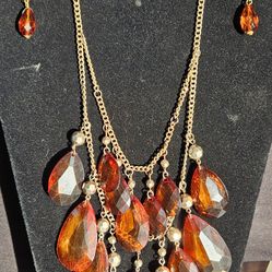 4pc Faux Amber Costume Jewelery Lot