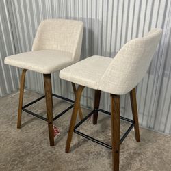 Toriano Counter & Bar Stools – Set of 4 (Walnut Wood + Cream Fabric) ✨