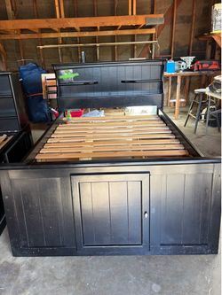 Solid wood bed frame with storage
