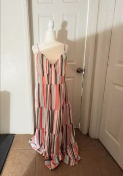 Cami Bra Style Striped Empire Waist Backless Maxi 4X