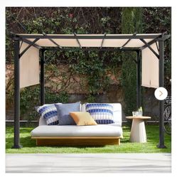 10 ft. x 10 ft. Steel Patio Pergola with Beige Shade Canopy