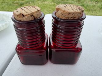 Vintage Wheaton NJ Ruby Red Glass Apothecary Jars with Corks