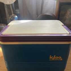 Vintage Igloo Legend 6 Beach Cooler Purple & Teal Handle Ice Chest 90s Retro