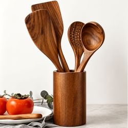[NEW] Teak Wood Utensil Holder – Kitchen Countertop (Holder Only)