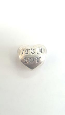 925 ALE Silver Authentic Pandora Heart "It's a boy" & a Hand W/ Blue Stone 5pt Charm