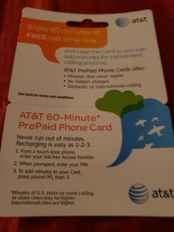 AT&T 60 MIN. PRE-PAID PHONE CARD N RELOADED N REUSABLE 2!!!!!!!!!!!!!!!!! Thumbnail