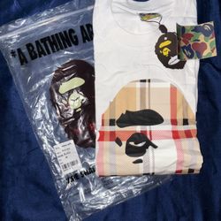 White BurBerry A bathing Ape size M