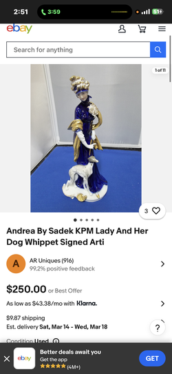 FINE VINTAGE KPM GERMAN PORCELAIN GILT GOLD ART DECO LADY & WHIPPET DOG FIGURINE