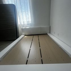 White Queen Bed Platform Frame 