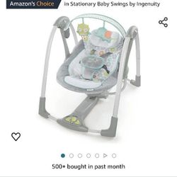 Ingenuity Swing 'n Go 5-Speed Baby Swing - Foldable, Portable, 2 Plush Toys & Sounds, 0-9 Months 6-20 lbs (Hugs & Hoots)

NEW. Pick Up Lemon Grove.