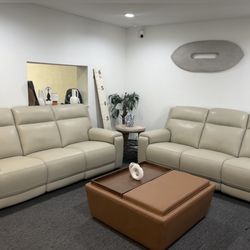 Furniture- Zero Gravity Genuine Leather Sofa With 2 Power Recliners- Varsani 