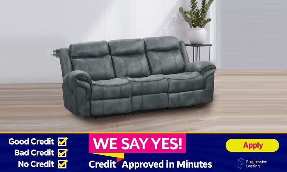 FINANCE TODAY! Dark Grey Leatherette Contrast Welt Couch Sofa Manual Recliner