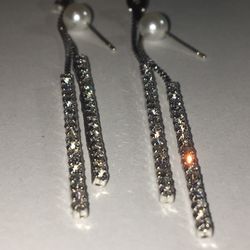 925 Sterling Silver Fashion Long Tassel Cubic Zirconia Earrings With Pearls Hypoallergenic & Nickel Free