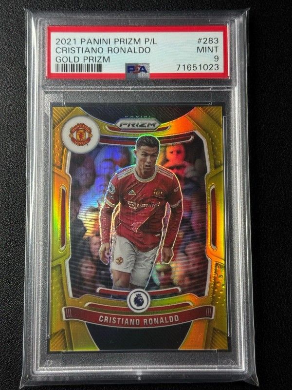JERSEY # CRISTIANO RONALDO PSA 9 2021 PANINI PRIZM P/L #283 GOLD JERSEY # 07/10