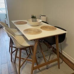 Bar Stool Table With 2 White Bar Stools 