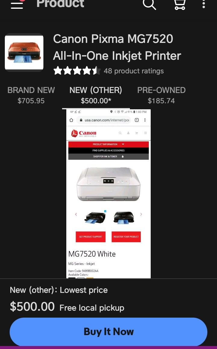 Canon Pixma MG7520 Wireless All In One Printer With Tons Of Ink