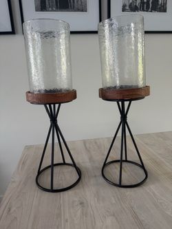 Set of 2 Glass Hurricane Candle Holders