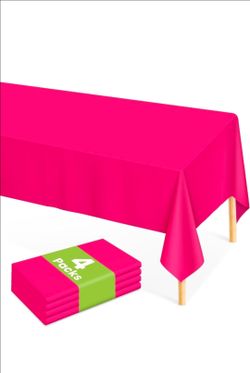 Mulbozy Hot Pink Plastic Table Cloth Disposable 4 Pack, 54 × 108 Inch Tablecloths Rectangle, Dark Pink Plastic Table Cover for Party Decor