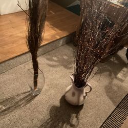 Two Long Branches In Two Beautiful Vases, One Glass, One Old Fashion, Vintage (NO SHIPPING)