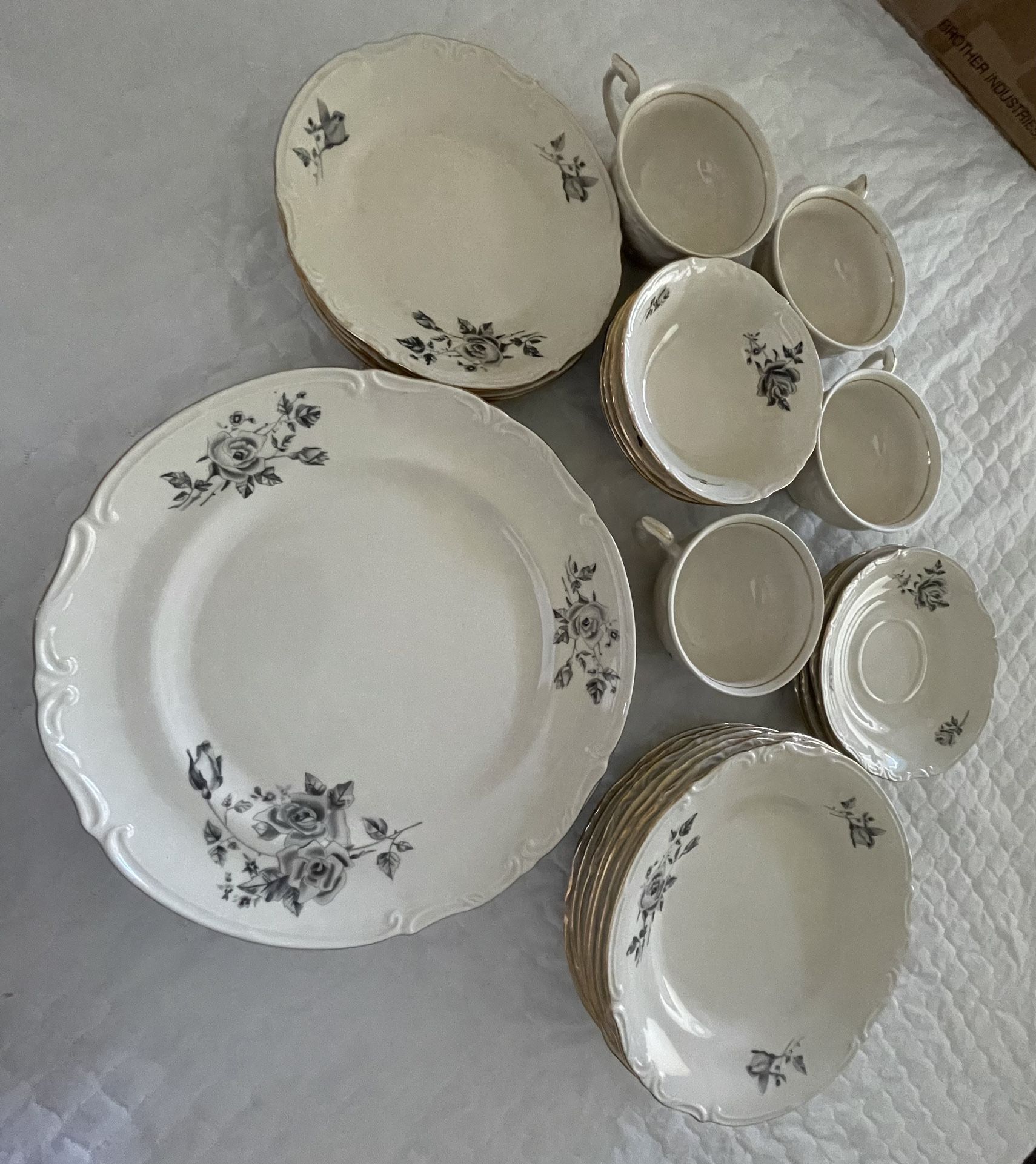 Antique PT Tulowice 4 person plus China set - black rose gold trim