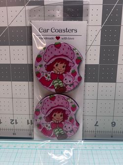 Strawberry Shortcake Handmade Car Coasters Set of 2