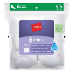 Hanes Women's Breathable Cushioned Ankle Socks, Comfort Toe Seam, 6-Pairs