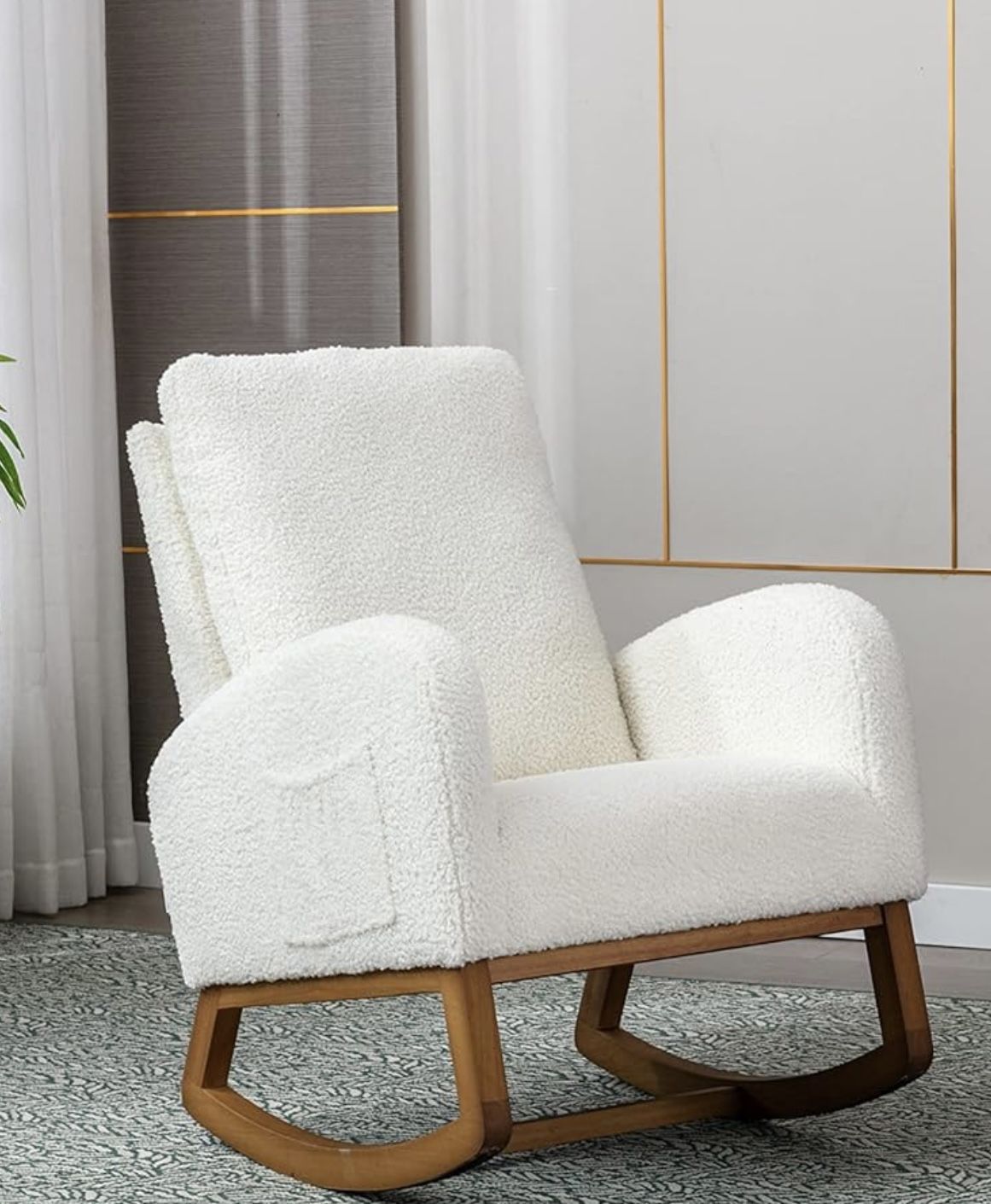 White Bouclé Rocking Chair