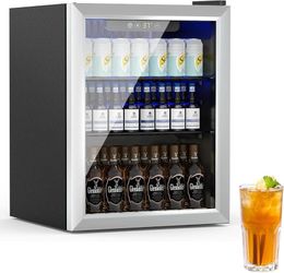 Beverage Refrigerator and Cooler, 76 Can/1.7 Cu Ft Mini Fridge with Glass Door, Adjustable Shelves for Soda,Beer,Wine, Free Standing Small Refrigerato