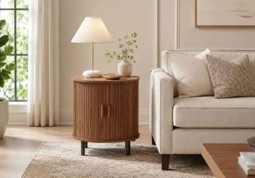 End Table with Charging Station, Sliding Door, Wlanut(1-Pack)
Fluted End Table Accent Side Table with Storage & Adjustable Shelf, Mid-Century Modern N