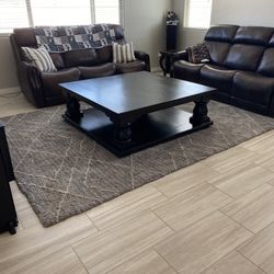 2 Full Size FlexSteel Power Reclining Couches & Solid mesquite Coffee Table 