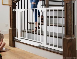 Cumbor 29.5-46" Baby Gate for Stairs Wide Pressure Mount Walk Through Safety, Auto Close Door. New in Box  Retails $89.99