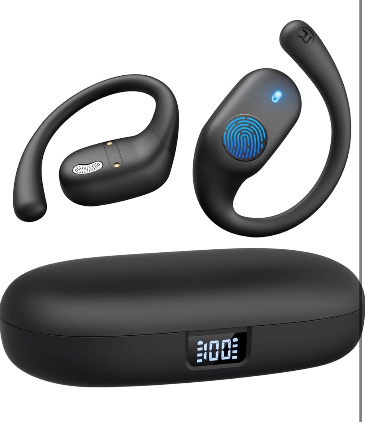 Open Ear Headphones, Bluetooth Headphones 5.3 Sports with Smart Digital Display, 36H Playtime, IP54 Waterproof, Wireless Earbuds Lightweight Design Fi