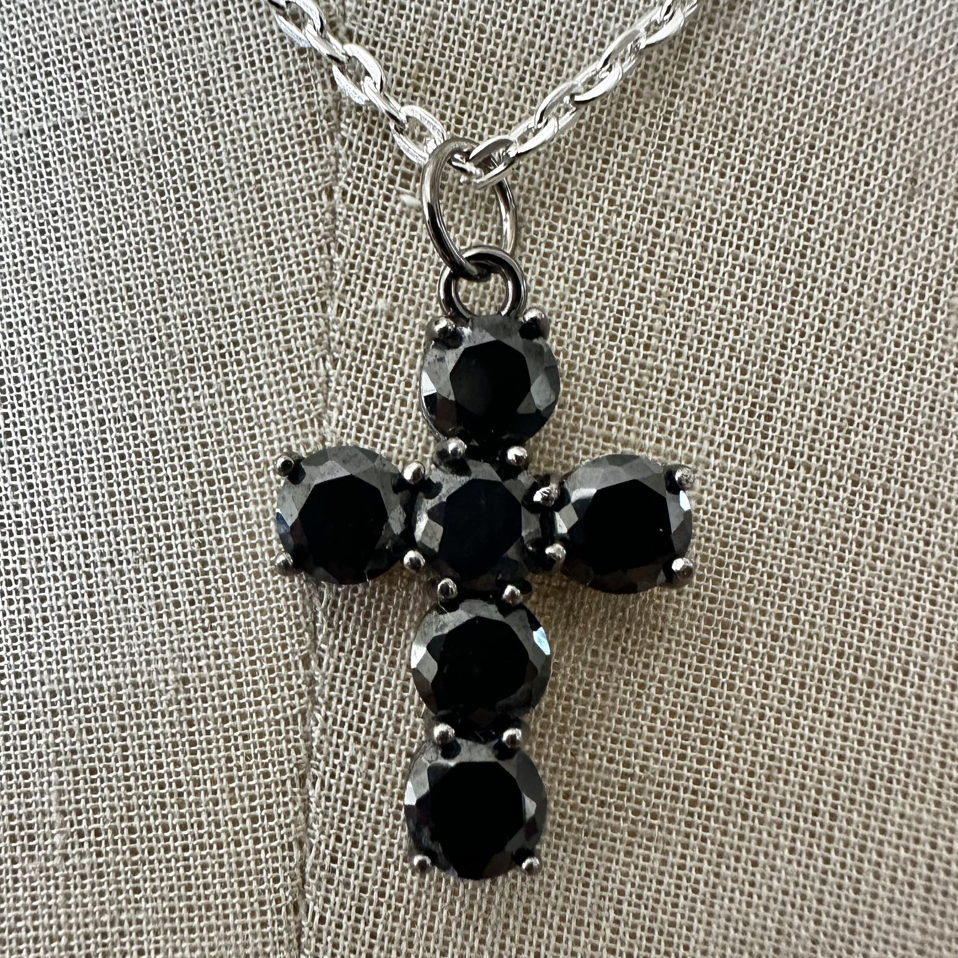 Black Beaded Cross Pendant Necklace